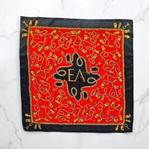 Vintage Elizabeth Arden Scarf Red Door EA Monogram  Red Black 34"x34" Polyester